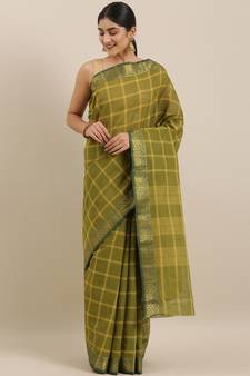 Classicate From The House Of The Chennai Silks Green South Cotton Saree Without Blouse