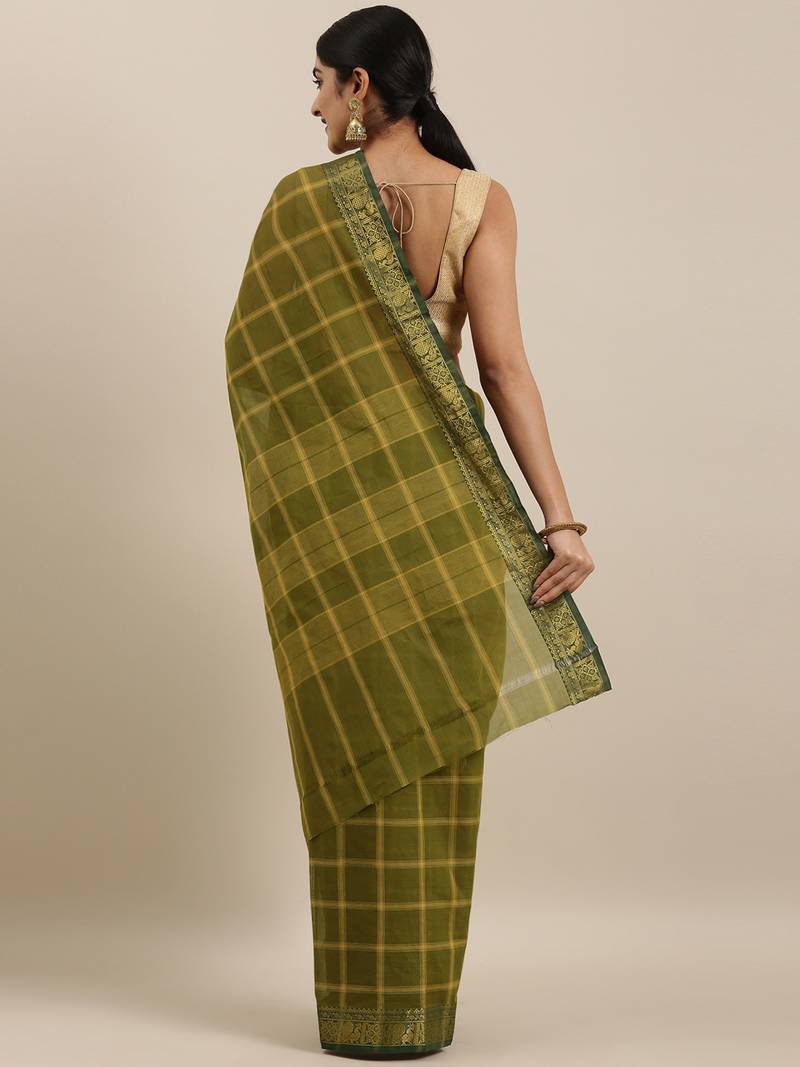 Classicate From The House Of The Chennai Silks Green South Cotton Saree Without Blouse