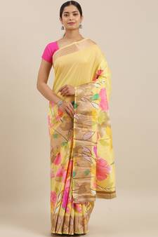 CLASSICATE from the house of The Chennai Silks Yellow Floral Printed Saree With Running  Blouse