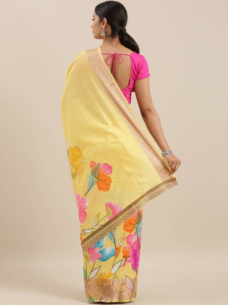 CLASSICATE from the house of The Chennai Silks Yellow Floral Printed Saree With Running  Blouse