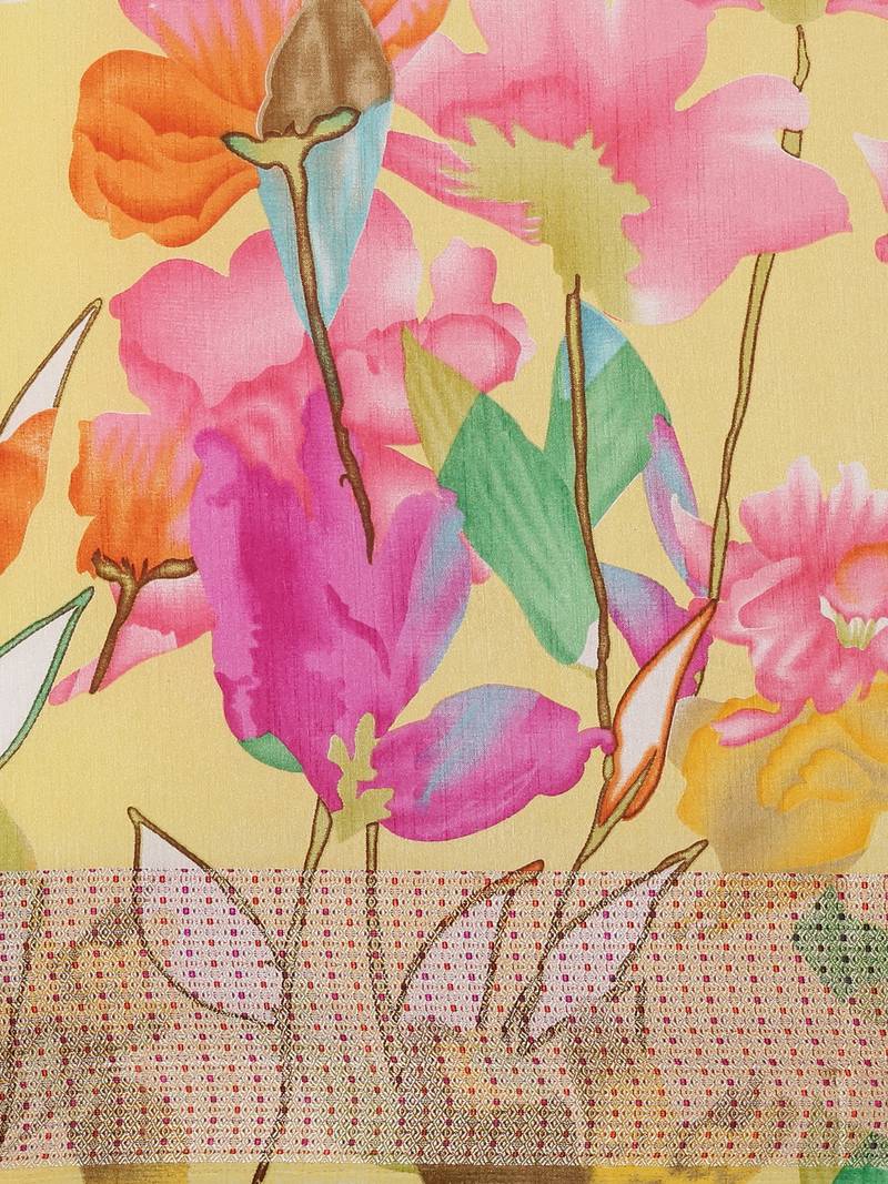 CLASSICATE from the house of The Chennai Silks Yellow Floral Printed Saree With Running  Blouse