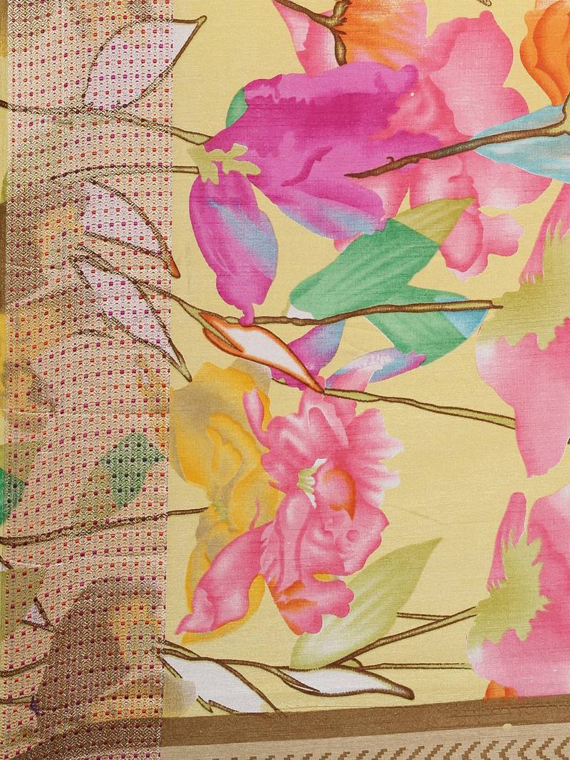 CLASSICATE from the house of The Chennai Silks Yellow Floral Printed Saree With Running  Blouse