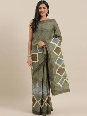 CLASSICATE from the house of The Chennai Silks Green Printed South Cotton Saree With Running  Blouse 1
