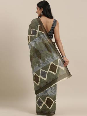 CLASSICATE from the house of The Chennai Silks Green Printed South Cotton Saree With Running  Blouse 3
