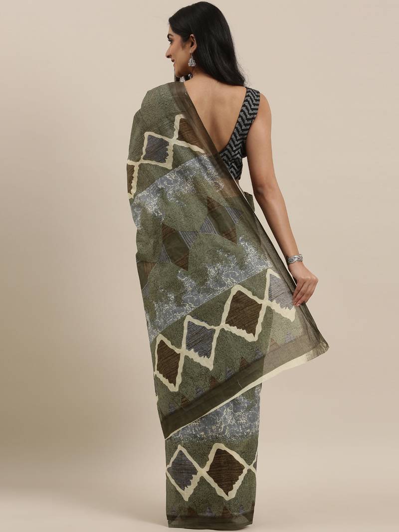 CLASSICATE from the house of The Chennai Silks Green Printed South Cotton Saree With Running  Blouse