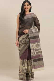 CLASSICATE from the house of The Chennai Silks Brown Printed South Cotton Saree With Running  Blouse