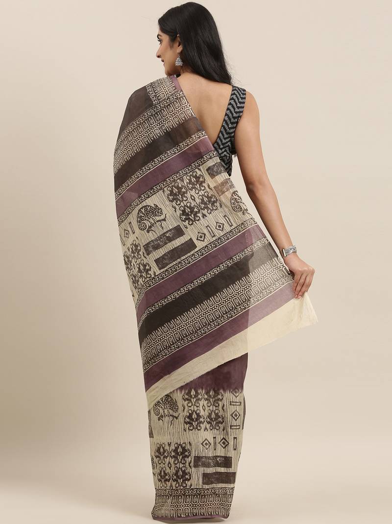 CLASSICATE from the house of The Chennai Silks Brown Printed South Cotton Saree With Running  Blouse