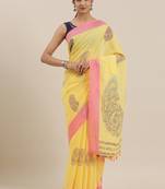 CLASSICATE from the house of The Chennai Silks Yellow Printed Bhagalpuri Saree With Running  Blouse