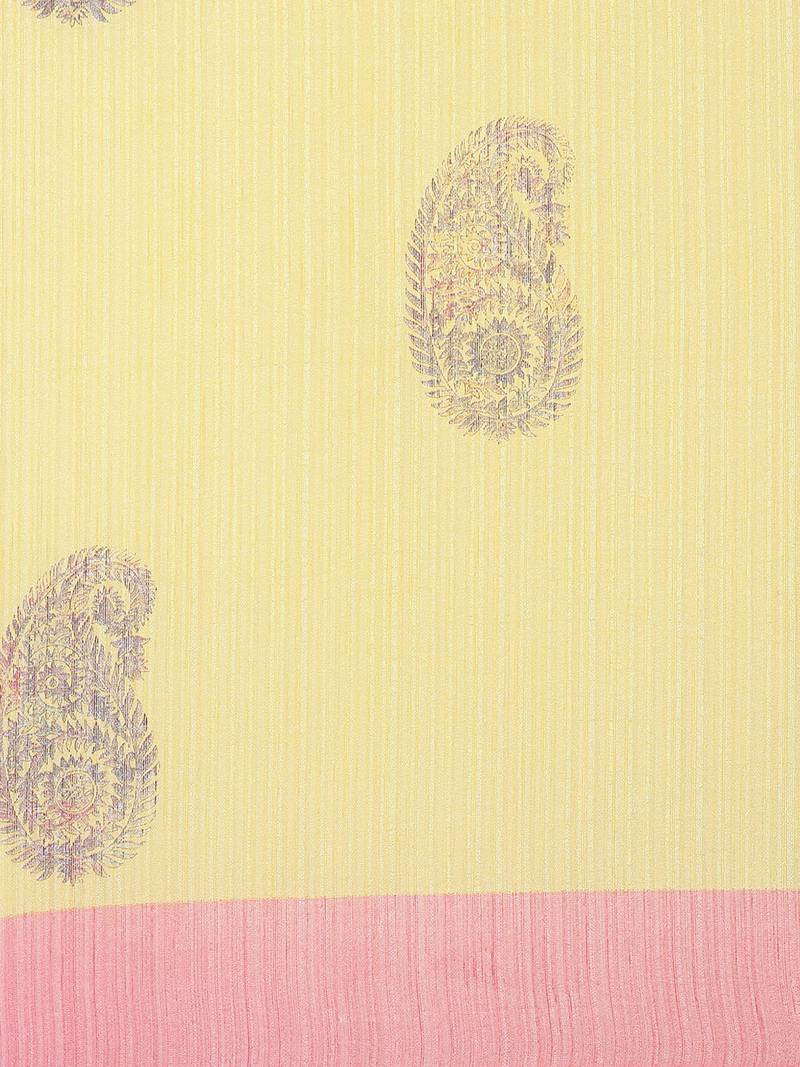 CLASSICATE from the house of The Chennai Silks Yellow Printed Bhagalpuri Saree With Running  Blouse
