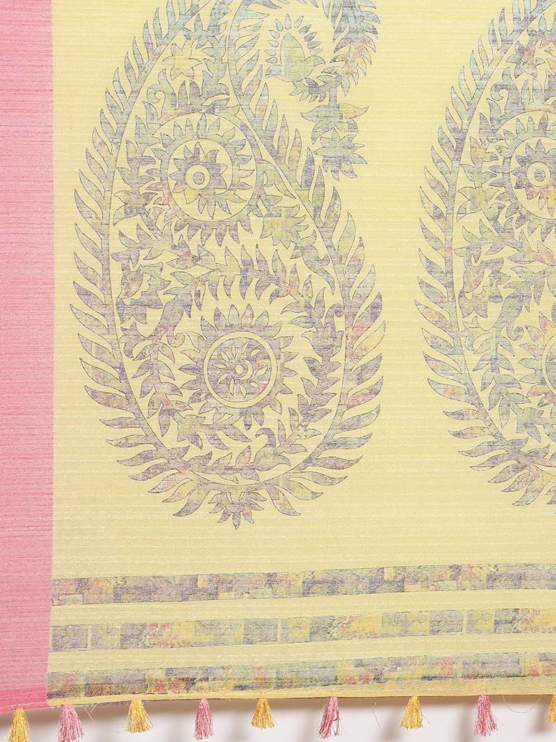 CLASSICATE from the house of The Chennai Silks Yellow Printed Bhagalpuri Saree With Running  Blouse