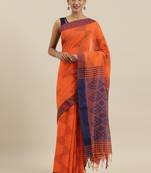 CLASSICATE from the house of The Chennai Silks Orange Cotton Blend Bagh Saree With Running  Blouse