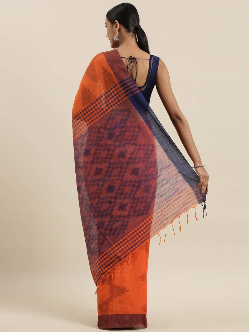CLASSICATE from the house of The Chennai Silks Orange Cotton Blend Bagh Saree With Running  Blouse