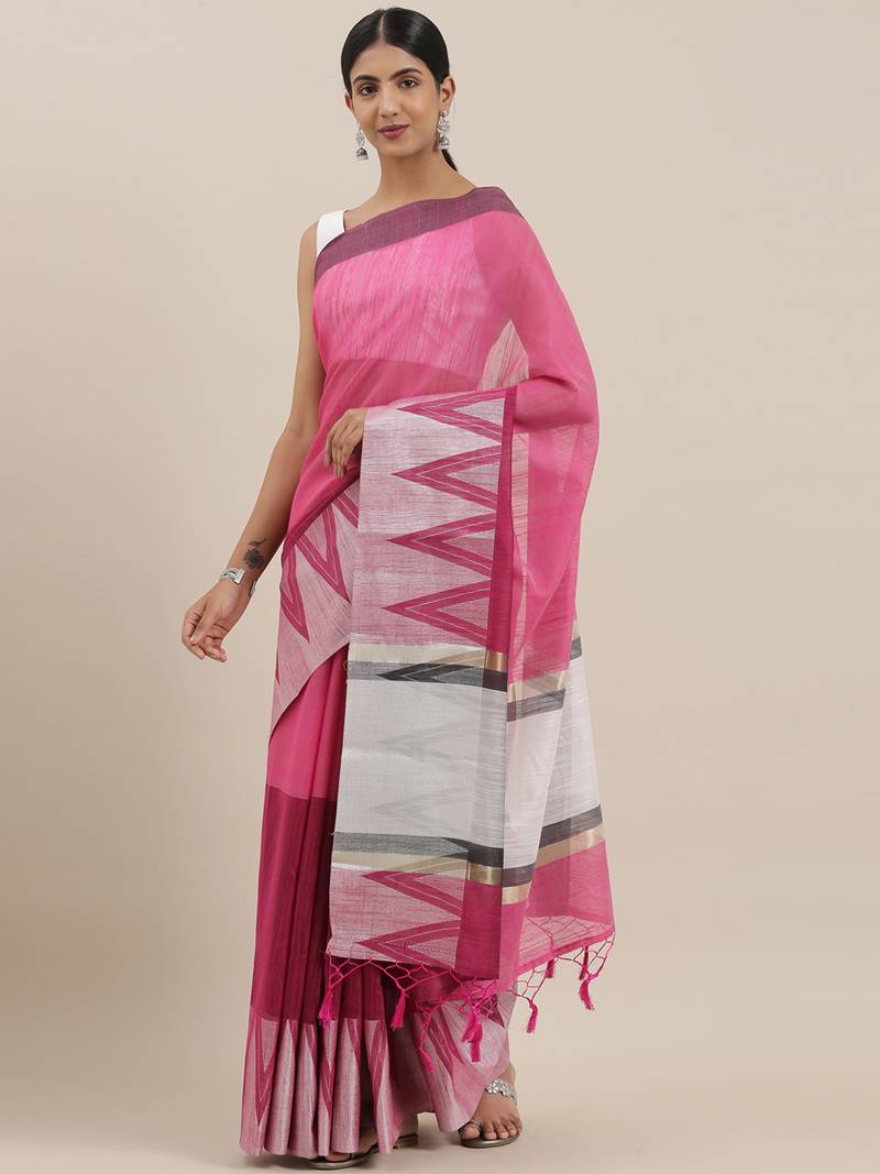 CLASSICATE from the house of The Chennai Silks Magenta Polycotton Saree With Running  Blouse