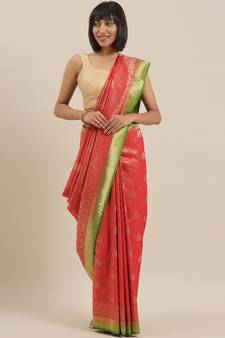CLASSICATE from the house of The Chennai Silks Red Polycotton Saree With Running  Blouse