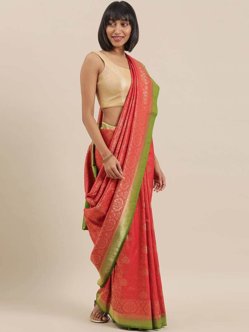 CLASSICATE from the house of The Chennai Silks Red Polycotton Saree With Running  Blouse