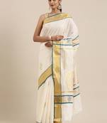 CLASSICATE from the house of The Chennai Silks Off-White Kerala Kasavu Saree With Running  Blouse