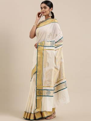 CLASSICATE from the house of The Chennai Silks Off-White Kerala Kasavu Saree With Running  Blouse 2