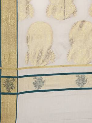 CLASSICATE from the house of The Chennai Silks Off-White Kerala Kasavu Saree With Running  Blouse 5