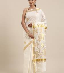 CLASSICATE from the house of The Chennai Silks Off-White Kerala Kasavu Saree With Running  Blouse