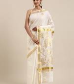 CLASSICATE from the house of The Chennai Silks Off-White Kerala Kasavu Saree With Running  Blouse