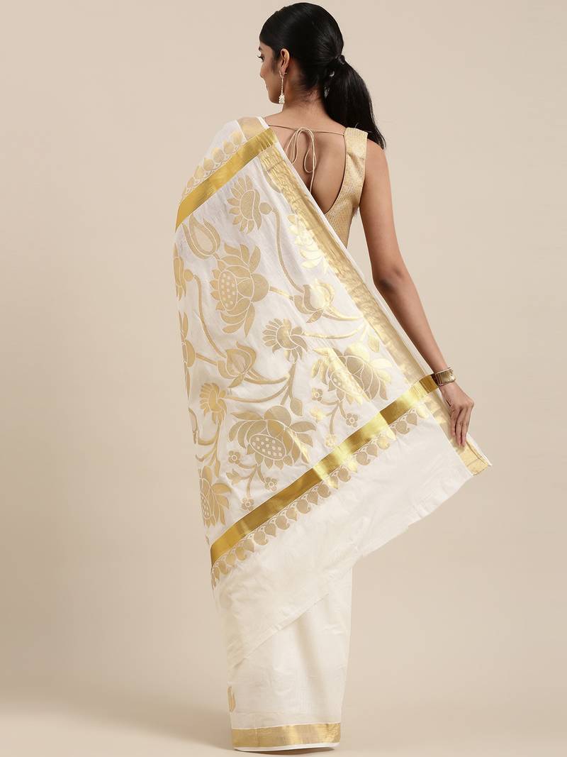 CLASSICATE from the house of The Chennai Silks Off-White Kerala Kasavu Saree With Running  Blouse