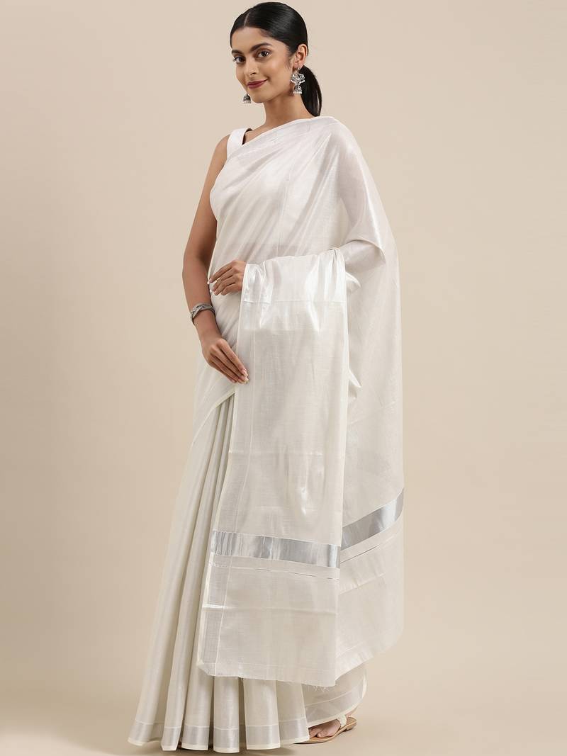CLASSICATE from the house of The Chennai Silks Off-White Kerala Kasavu Saree With Running  Blouse