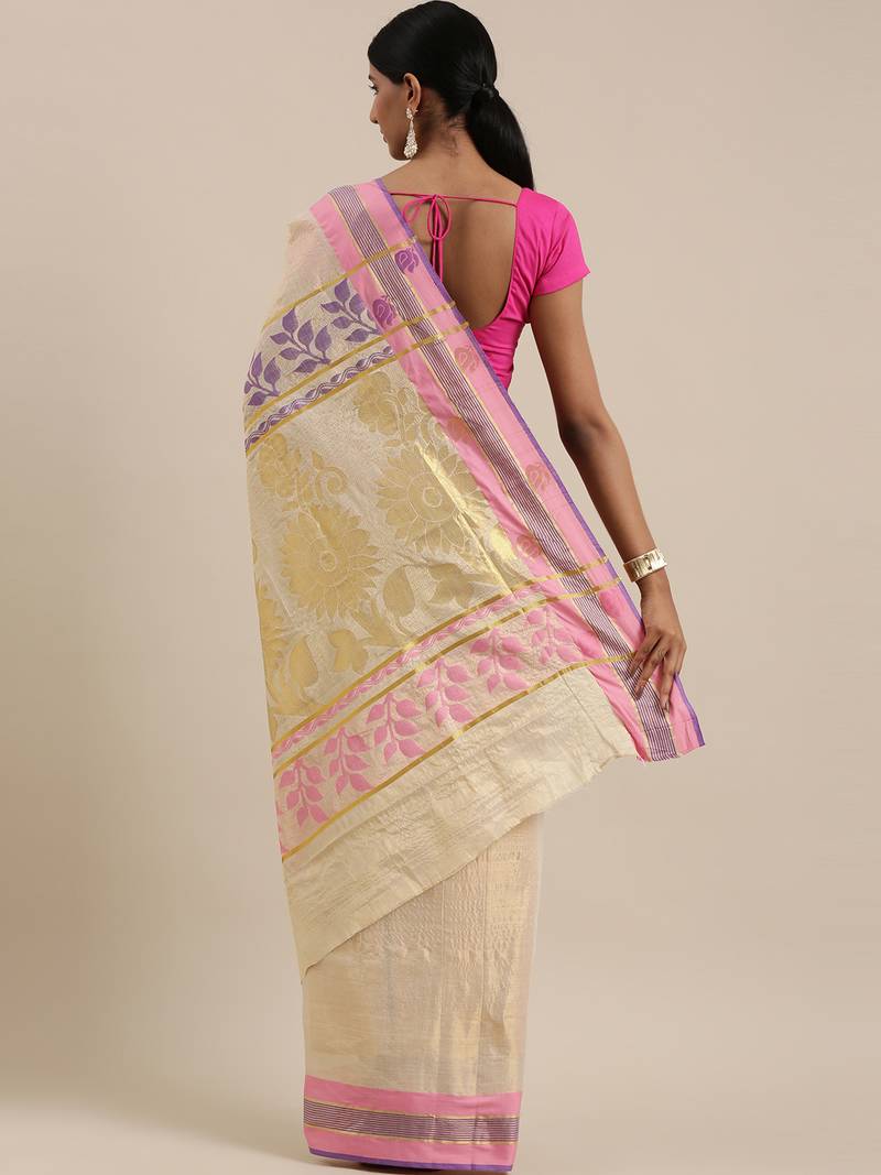 CLASSICATE from the house of The Chennai Silks Off-White Kerala Kasavu Saree With Running  Blouse