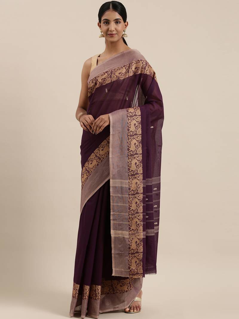 CLASSICATE from the house of The Chennai Silks Purple Chettinad Pure Cotton Saree Without Blouse