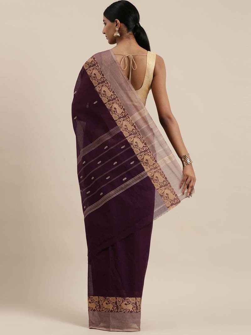 CLASSICATE from the house of The Chennai Silks Purple Chettinad Pure Cotton Saree Without Blouse