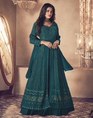 Teal-green sequins georgette salwar 1