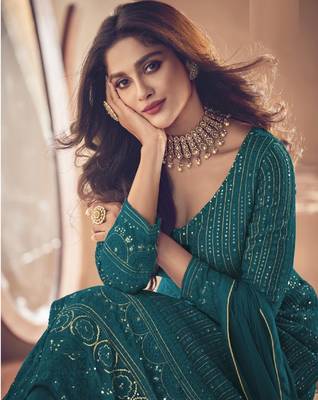 Teal-green sequins georgette salwar 2