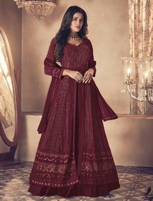 Maroon sequins georgette salwar 1