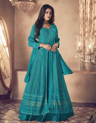 Cyan sequins georgette salwar 1