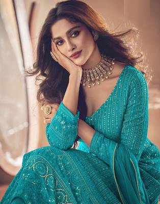 Cyan sequins georgette salwar 2
