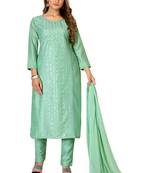 Lime embroidered silk silk-kurtis