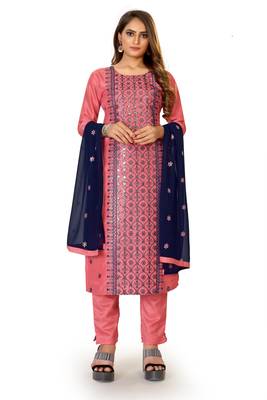 Pink embroidered silk silk-kurtis 1