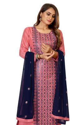 Pink embroidered silk silk-kurtis 2