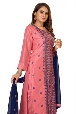 Pink embroidered silk silk-kurtis 3