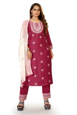 Rani-pink embroidered silk silk-kurtis 1