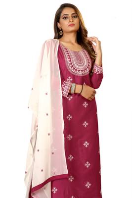 Rani-pink embroidered silk silk-kurtis 4