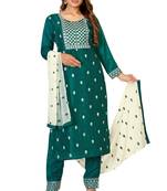 Dark-green embroidered silk silk-kurtis