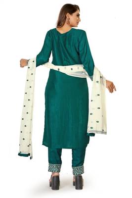 Dark-green embroidered silk silk-kurtis 2