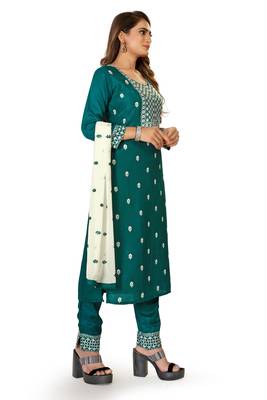 Dark-green embroidered silk silk-kurtis 3
