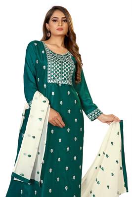 Dark-green embroidered silk silk-kurtis 4