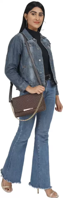 Brown Checkered FLAPOVER CLUTCH 4
