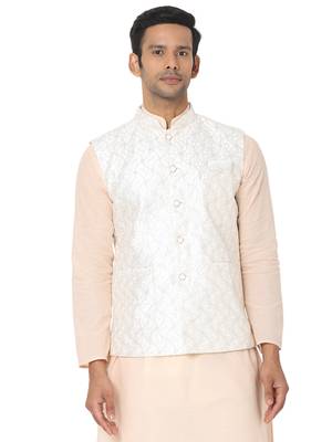 White woven art silk nehru-jacket 1