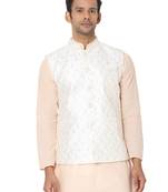 White woven art silk nehru-jacket