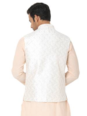 White woven art silk nehru-jacket 2