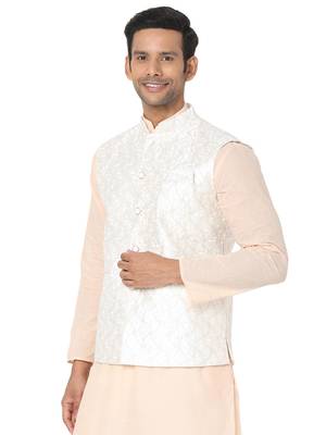 White woven art silk nehru-jacket 3