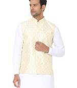 Yellow woven art silk nehru-jacket